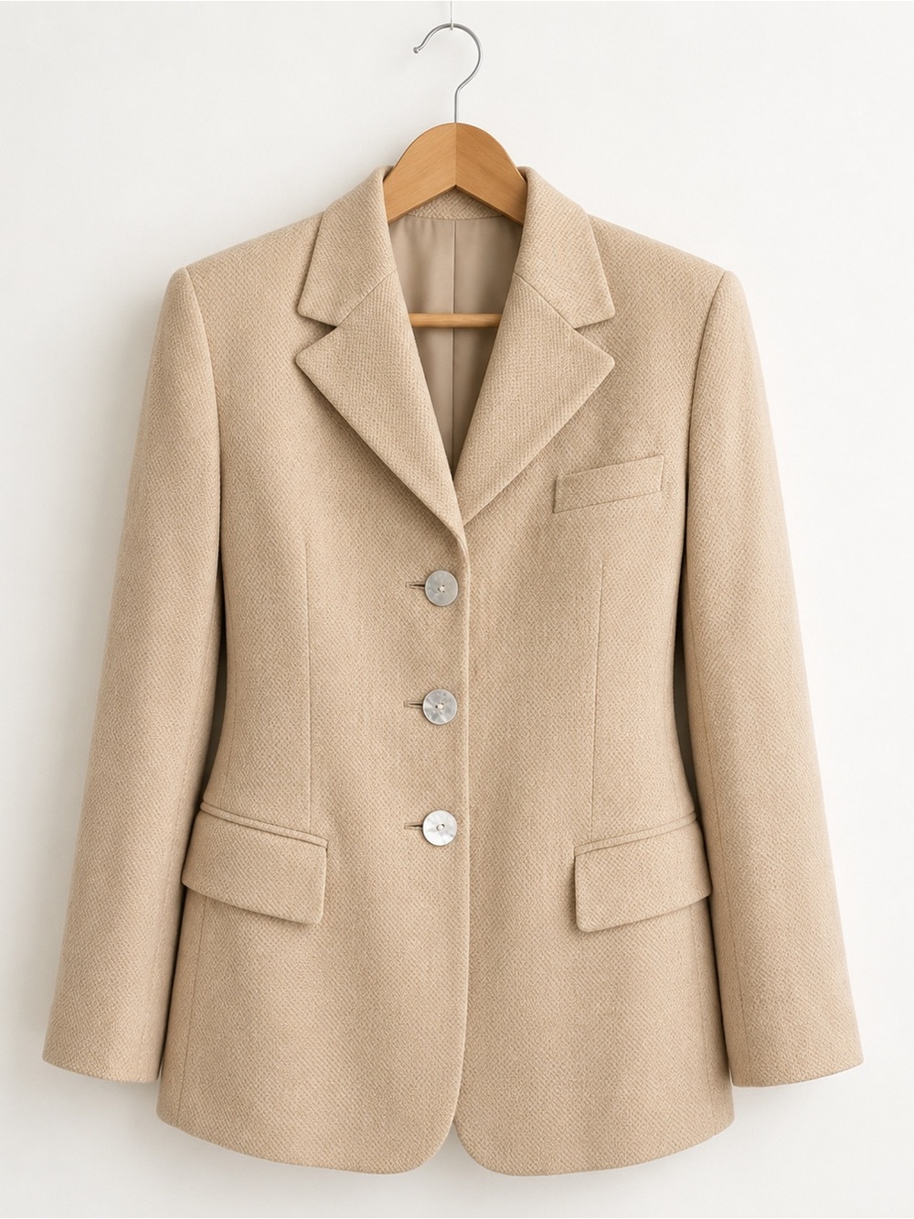 Vintage Escada Beige Tailored Three-Button Wool Blazer - Picture 5 of 14